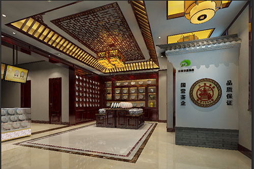 蒲江古朴典雅的中式茶叶店大堂设计效果图